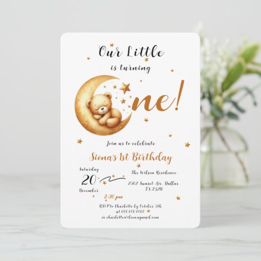 かわいい1歳の誕生日を迎える私たちの小さなクマ 招待状 (スタンド正面)