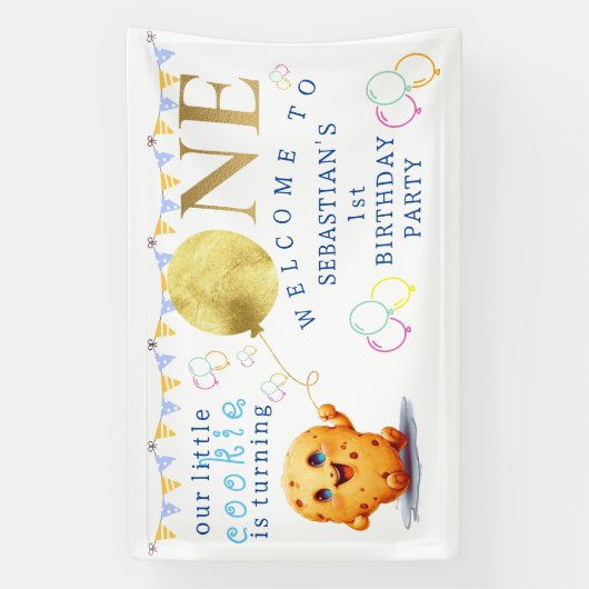 かわいい1歳の誕生日を飾る私たちの小さなクッキー 横断幕 (縦)