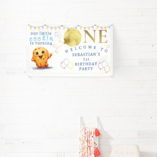 かわいい1歳の誕生日を飾る私たちの小さなクッキー 横断幕 (インサイチュ)