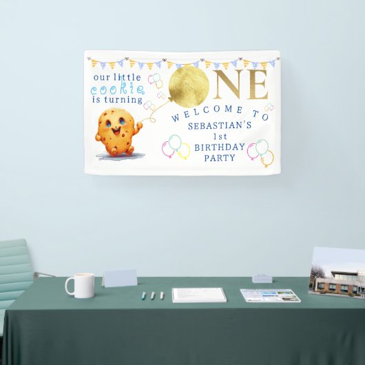かわいい1歳の誕生日を飾る私たちの小さなクッキー 横断幕 (トレードショー)
