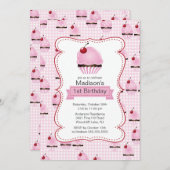 かわいい1歳の誕生日ケーキ 誕生日パーティー 招待状 (正面/裏面)