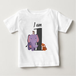 かわいい1歳の誕生日サファリ エレファント タイガー モンキー ベビーTシャツ