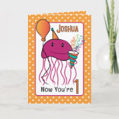 かわいい1歳の誕生日シーアニマル漫画クラゲ カード (正面)