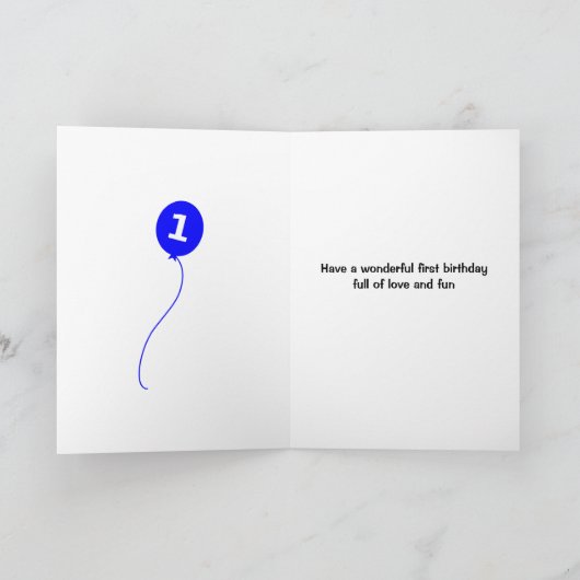かわいい1歳の誕生日パンダの名前を青に追加 カード (内部)