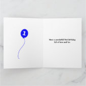 かわいい1歳の誕生日パンダの名前を青に追加 カード (内部)