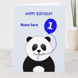 かわいい1歳の誕生日パンダの名前を青に追加 カード