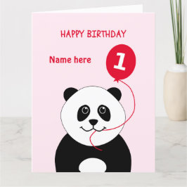 かわいい1歳の誕生日パンダ名ピンク カード