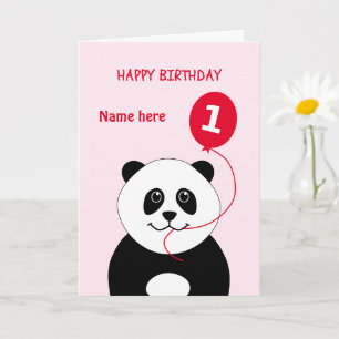 かわいい1歳の誕生日パンダ名ピンク カード