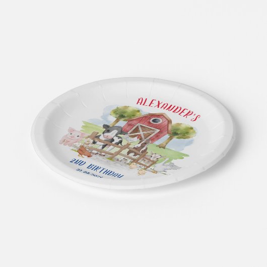 かわいい1歳の誕生日ファーム動物納屋周囲の庭キッズ紙 ペーパープレート (アングル)