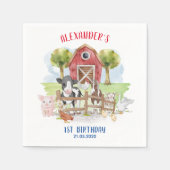 かわいい1歳の誕生日ファーム動物納屋周囲の庭キッズ スタンダードカクテルナプキン (正面)