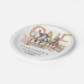 かわいい1歳の誕生日ファーム動物納屋周囲の庭キッズ ペーパープレート (アングル)