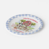 かわいい1歳の誕生日ファーム動物納屋周囲の庭キッズ ペーパープレート (アングル)