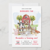 かわいい1歳の誕生日ファーム動物納屋周囲の庭キッズ 招待状 (正面)