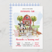 かわいい1歳の誕生日ファーム動物納屋周囲の庭キッズ 招待状 (正面/裏面)