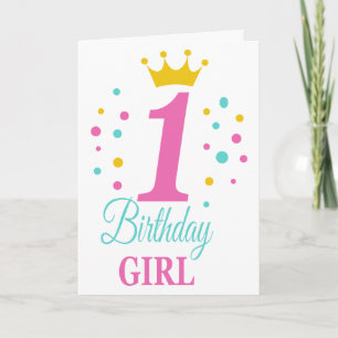 かわいい1歳の誕生日プリンセスクラウン誕生日ガール カード