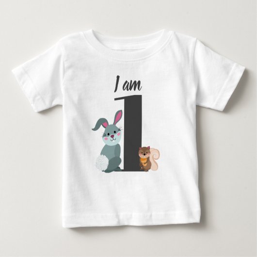 かわいい1歳の誕生日リス・バニー ベビーTシャツ (正面)