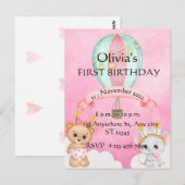 かわいい1歳の誕生日招待状 ポストカード (正面/裏面)