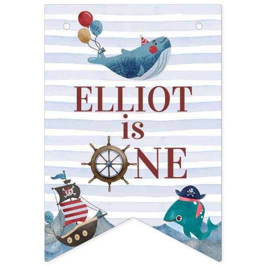 かわいい1歳の誕生日12ヶ月フォトマイルストーンパイレーツ バンティングフラッグ (第1の旗)