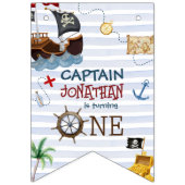 かわいい1歳の誕生日12ヶ月フォトマイルストーンパイレーツ バンティングフラッグ (第1の旗)