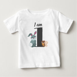 かわいい1歳の誕生日 スクワレル ウサギ ベビーTシャツ