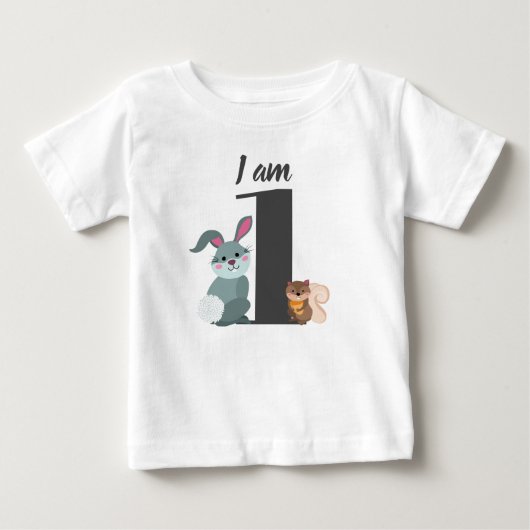 かわいい1歳の誕生日 スクワレル ウサギ ベビーTシャツ (正面)