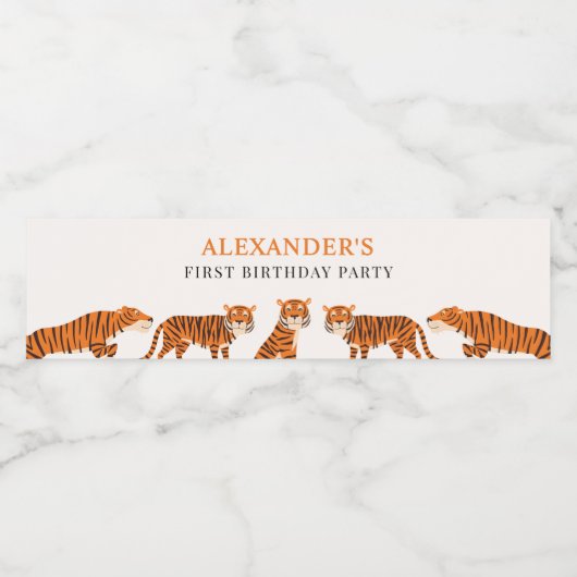 かわいい1歳の誕生日 ワイルドワン タイガー ペットボトルラベル (シングルラベル)