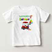 かわいい1歳の誕生日 赤いゴルフカート 男の子用 ベビーTシャツ (正面)