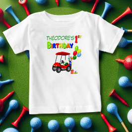 かわいい1歳の誕生日 赤いゴルフカート 男の子用 ベビーTシャツ