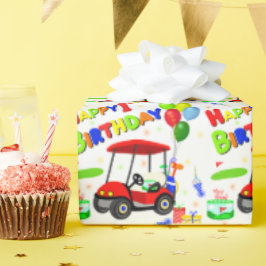 かわいい1歳の誕生日 赤いゴルフカート 男の子用 ラッピングペーパー