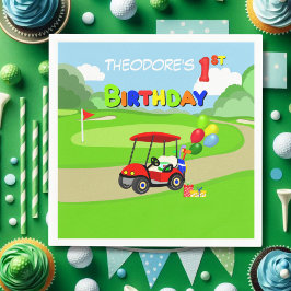 かわいい1歳の誕生日 赤いゴルフカート 男の子 スタンダードカクテルナプキン