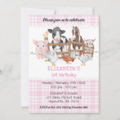 かわいい1歳の誕生日 農場の動物たち バーンヤード ファン 子どもたち 招待状 (正面)