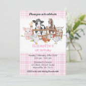 かわいい1歳の誕生日 農場の動物たち バーンヤード ファン 子どもたち 招待状 (スタンド正面)