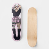 かわいい10代のパンクガールピンクグリーンマンガイラストレーション スケートボード (正面)