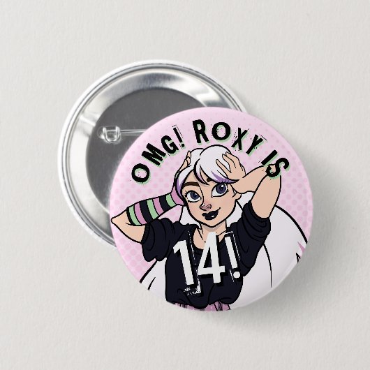 かわいい10代のパンクガールピンク名14誕生日 缶バッジ (正面&裏面)