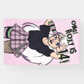 かわいい10代のパンクガールピンク漫画14誕生日 横断幕 (横)