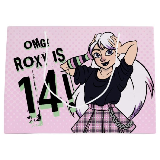 かわいい10代のパンクガール名ピンク14誕生日 ラージペーパーバッグ (正面)