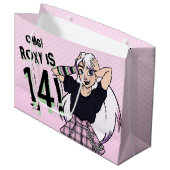 かわいい10代のパンクガール名ピンク14誕生日 ラージペーパーバッグ (正面アングル)