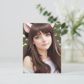 かわいい10代の若者猫耳 ポストカード (スタンド正面)