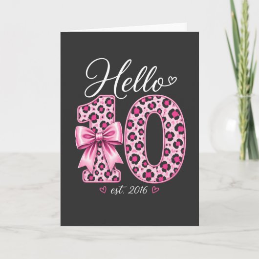 かわいい10歳の誕生日おめでとうTシャツ Hello 10 est 2016 カード (正面)