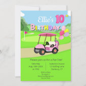 かわいい10歳の誕生日ポルカドットピンクの女の子のゴルフ 招待状 (正面)