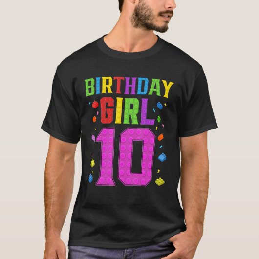 かわいい10誕生日10歳ブロック建物ギ Tシャツ (正面)