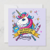 かわいい100日の学校の魔法の学ユニコーン 招待状 (正面)