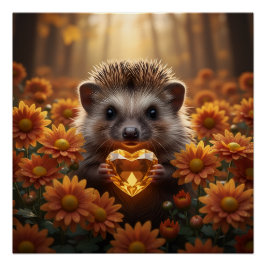 かわいい11月のハリネズミとトパーズのハート ポスター
