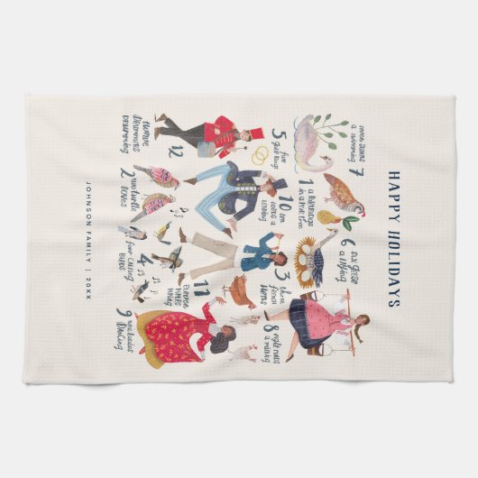 かわいい12日のクリスマスクラシックイラストレーション キッチンタオル (横)