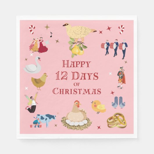 かわいい12日間のクリスマス ヴィンテージ ミッドセンチュリー スタンダードランチョンナプキン (正面)