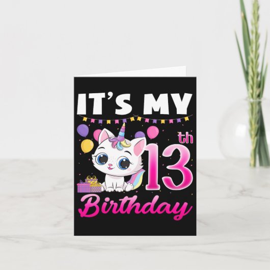 かわいい13誕生日猫ユニコーン13歳 カード (正面)
