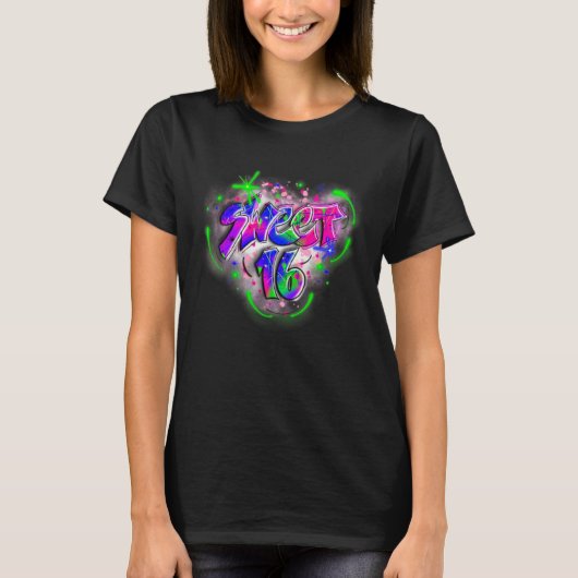 かわいい16誕生日エアブラシグラフィティレトロ1 Tシャツ (正面)