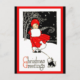 かわいい1920のクリスマスガールMuff Dog Red Black copy ポストカード