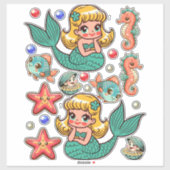 かわいい1950人魚の紙人形海洋生物ファンタジーアート シール (シート)