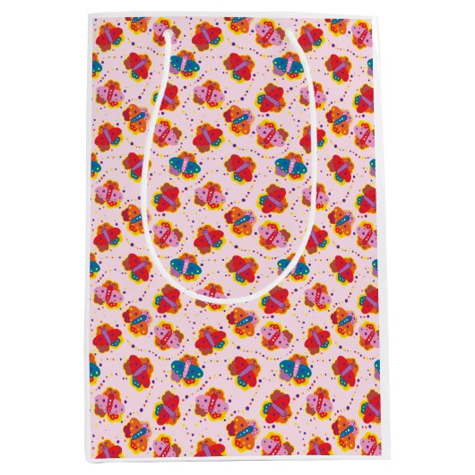 かわいい1960s-スタイル蝶抱き枕 ミディアムペーパーバッグ (正面)